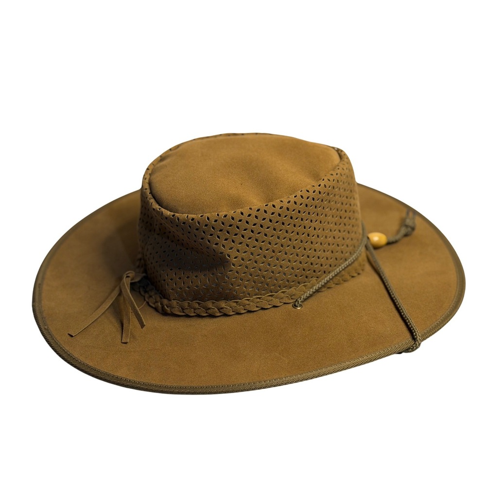 Kakadu Australia Hat Brown Outback Western Leather Braided Trim Chin Strap L Men